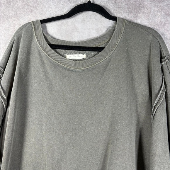 Free People We The Free Camden Distressed Oversized Sweatshirt Women Large Green - Picture 2 of 11